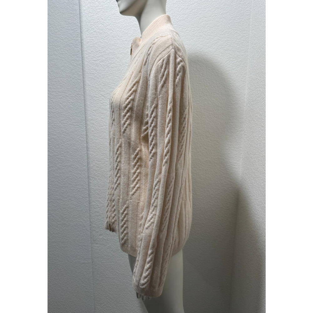 St. John Sport 100% Cashmere Sweater Cardigan Ivory Full Zip Cable Knit Sz XL - Picture 5 of 15
